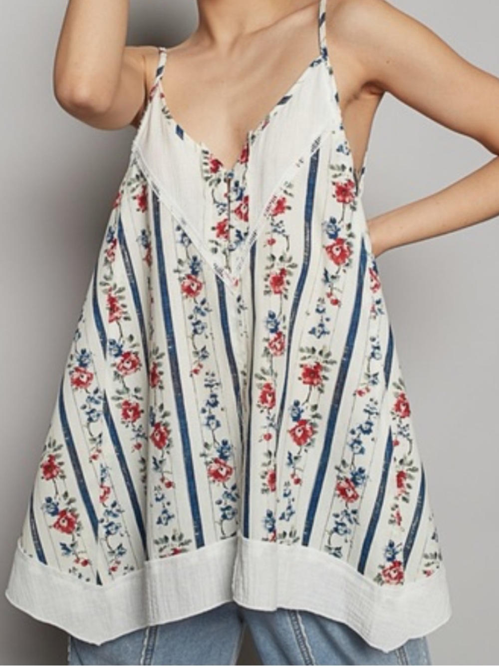 NWOT POL Ever After Floral Striped Top in Ivory - Picture 2 of 12